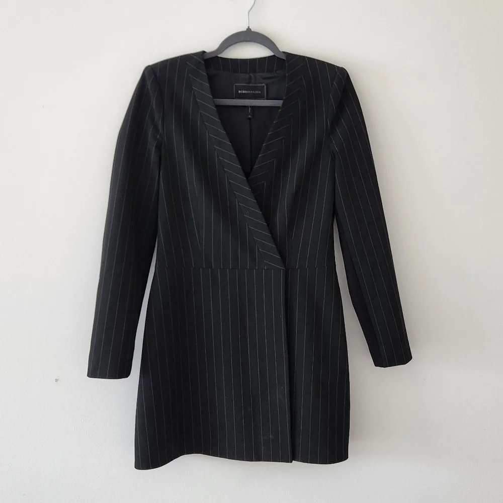 BCBGMaxAzria Dress Waleska Blazer Suit Jacket Mini Dress Pinstripe Black XS - Picture 5 of 11